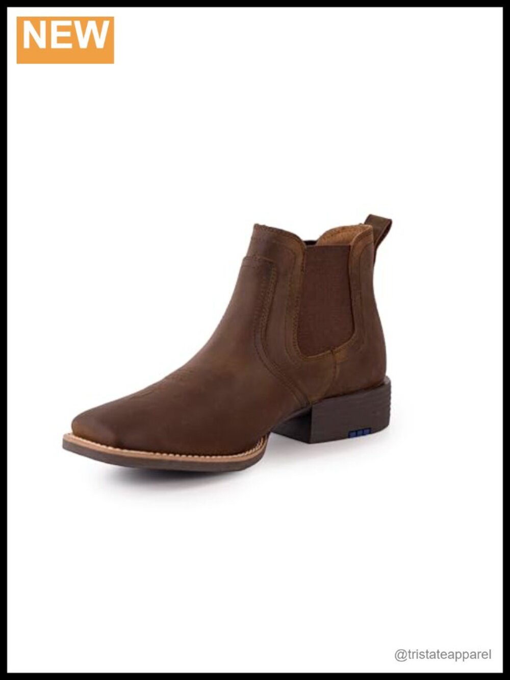 Men's Full-Grain Leather Western Chelsea Boots Square Toe Pull-On Ankle